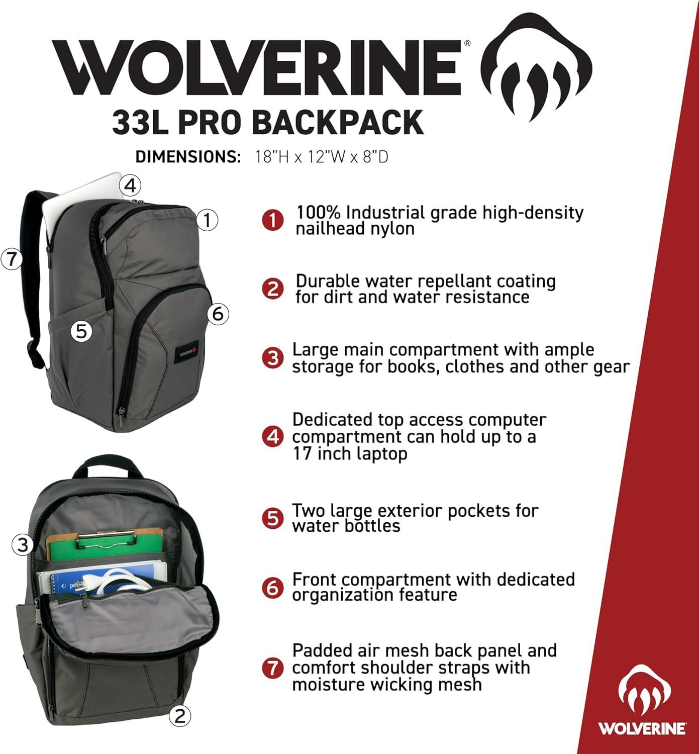 imageWOLVERINE 33L Backpack with Large Main Laptop Compartment and Cooling Straps Cargo ProBlackPro Black