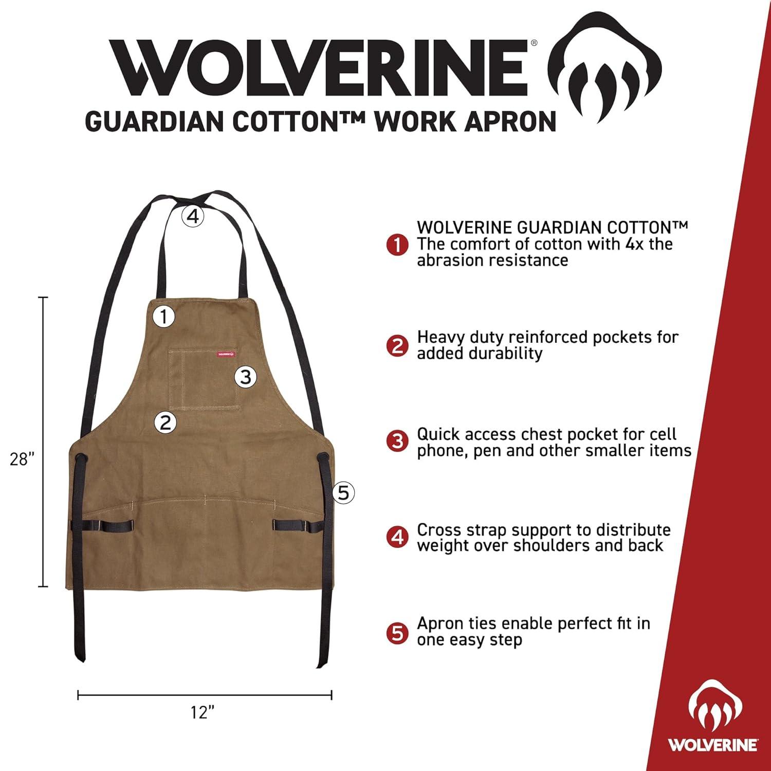 imageWOLVERINE Guardian Cotton Work Apron Durable ampamp Comfortable for the Hardest Workers with Reinforced Pockets Cross Strap Support and Quick Access Chest Pocket BrownBlack