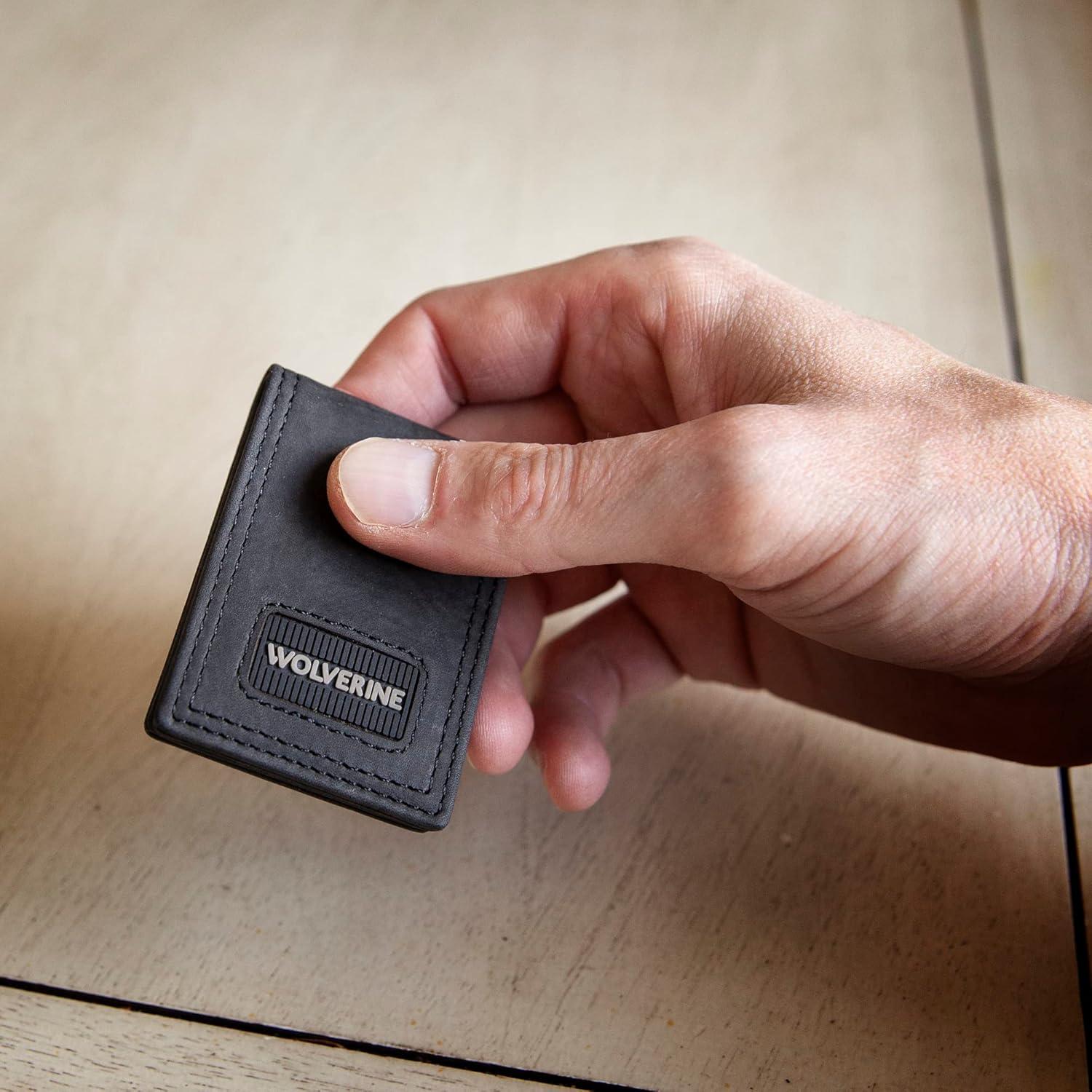 imageWOLVERINE Mens Slim Wallet Card Case Money Clip RFID Protection ID Window Rugged Leather CanvasDurashocks Black