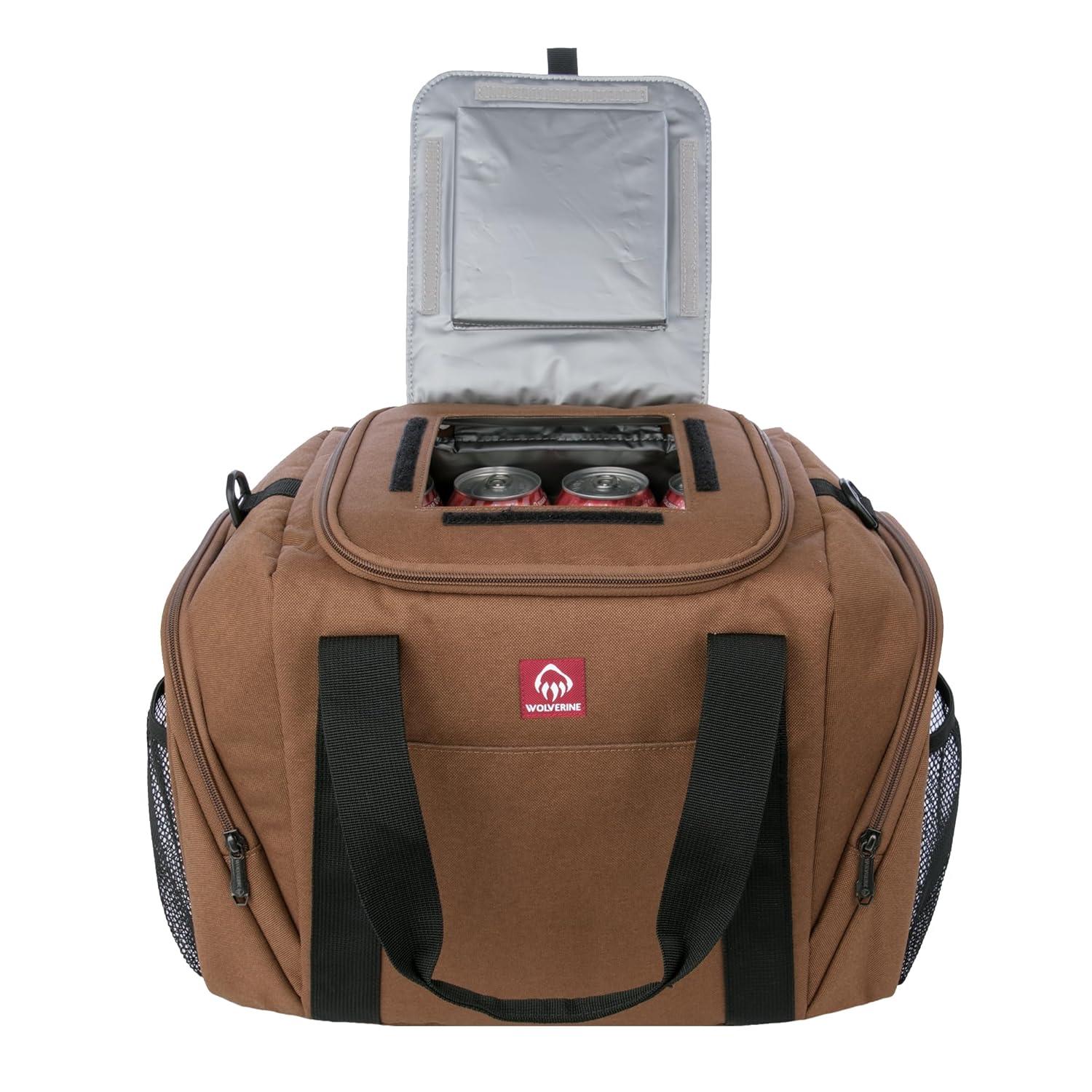 imageWolverine Duffel Coolers 30 Can Capacity Insulated Reusable Heavy Duty Adjustable Travel Worksite Outdoor Tailgating Durable Polyester Canvas Large Capacity BlackChestnut