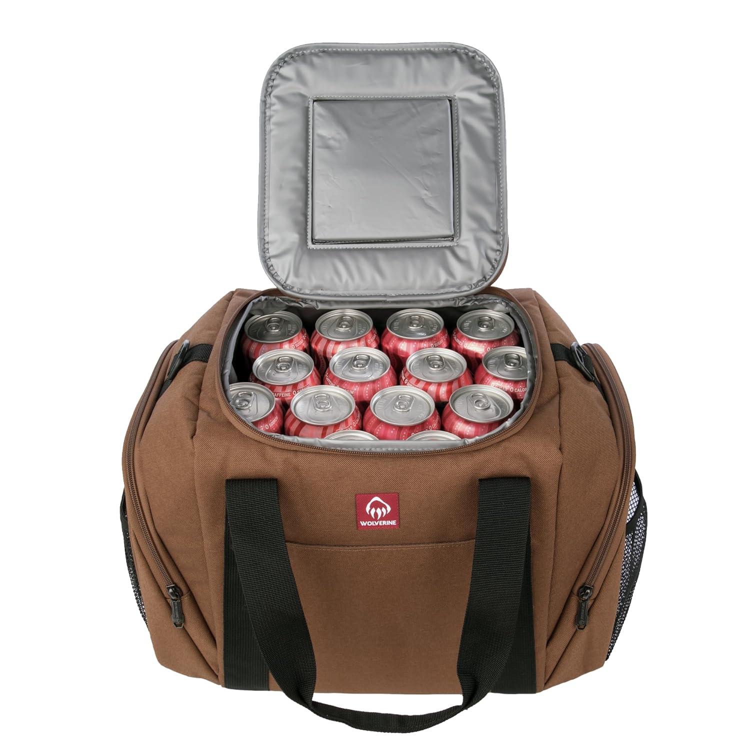 imageWolverine Duffel Coolers 30 Can Capacity Insulated Reusable Heavy Duty Adjustable Travel Worksite Outdoor Tailgating Durable Polyester Canvas Large Capacity BlackChestnut