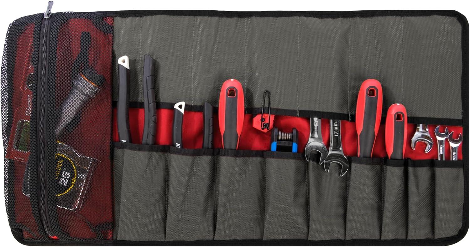 imageWolverine Tool Bag Tote Utility Roll Durable Nailhead Nylon Adjustable Straps and Versatile PocketsGrey