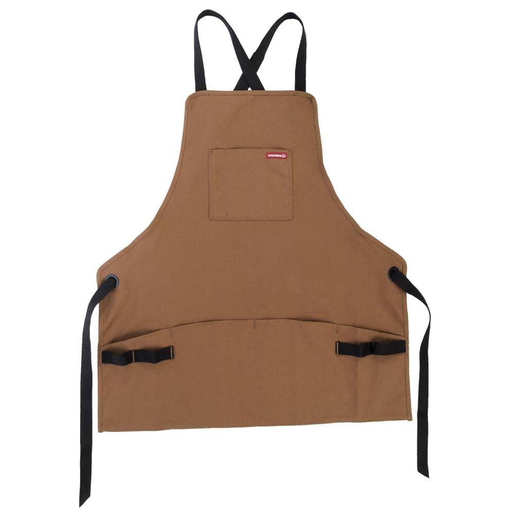 imageWOLVERINE Guardian Cotton Work Apron Durable ampamp Comfortable for the Hardest Workers with Reinforced Pockets Cross Strap Support and Quick Access Chest Pocket BrownBrown