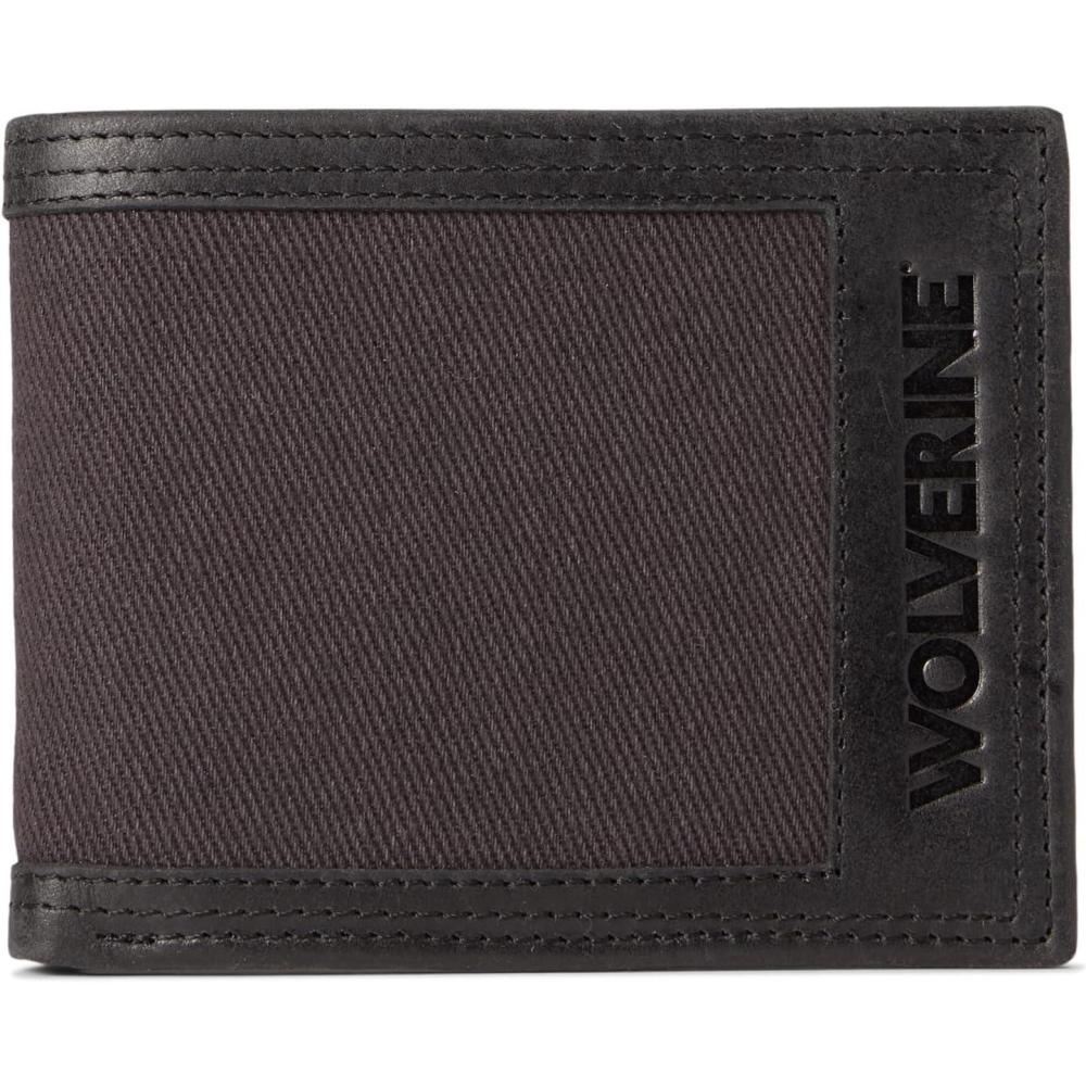 imageWOLVERINE Mens CanvasLeather Bifold Wallet  RFID Protection  ID Window  Card Slots  Bill Pocket  Durable  Leather  CanvasCanvasLeather  BlackGrey