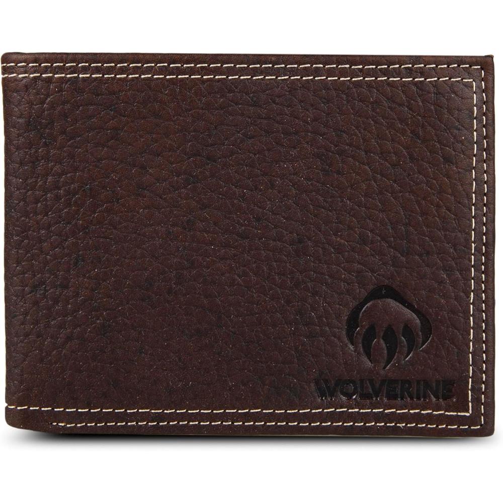 imageWOLVERINE Mens CanvasLeather Bifold Wallet RFID Protection ID Window Card Slots Bill Pocket Durable Leather CanvasMarquette Brown