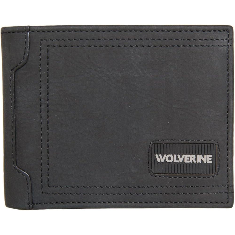 imageWOLVERINE Mens CanvasLeather Bifold Wallet  RFID Protection  ID Window  Card Slots  Bill Pocket  Durable  Leather  CanvasRugged  Black