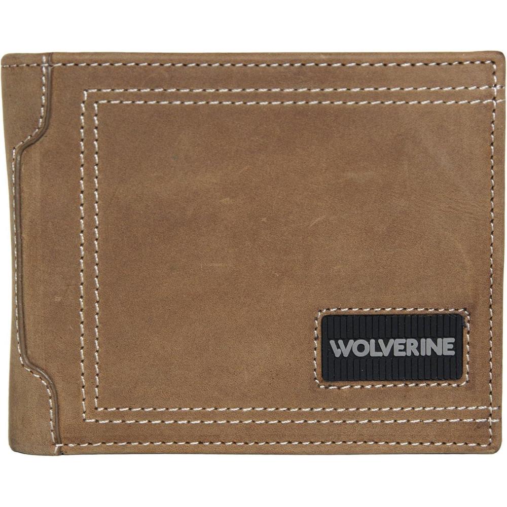 imageWOLVERINE Mens CanvasLeather Bifold Wallet RFID Protection ID Window Card Slots Bill Pocket Durable Leather CanvasRugged Brown