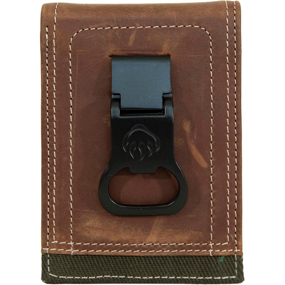 imageWOLVERINE Mens Slim Wallet Card Case Money Clip RFID Protection ID Window Rugged Leather CanvasCanvasLeather BrownOlive
