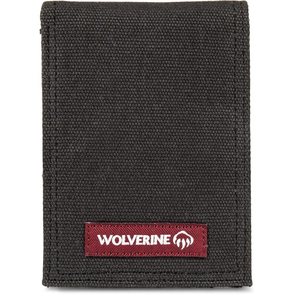 imageWOLVERINE Mens Slim Wallet Card Case Money Clip RFID Protection ID Window Rugged Leather CanvasGuardian Cotton Onyx