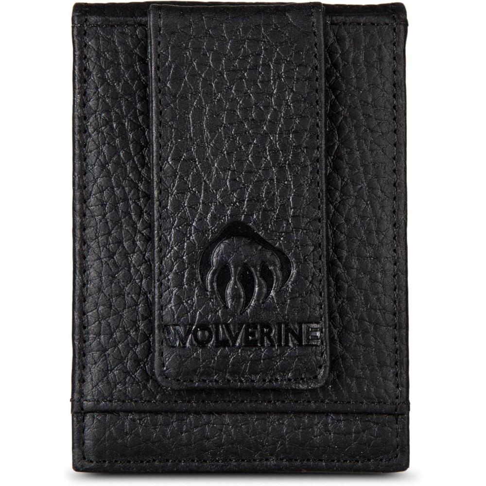 imageWOLVERINE Mens Slim Wallet  Card Case  Money Clip  RFID Protection  ID Window  Rugged  Leather  CanvasMarquette  Black