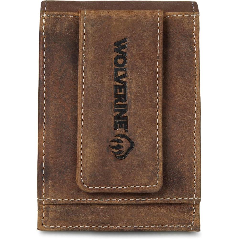 imageWOLVERINE Mens Slim Wallet  Card Case  Money Clip  RFID Protection  ID Window  Rugged  Leather  CanvasRaider  Brown
