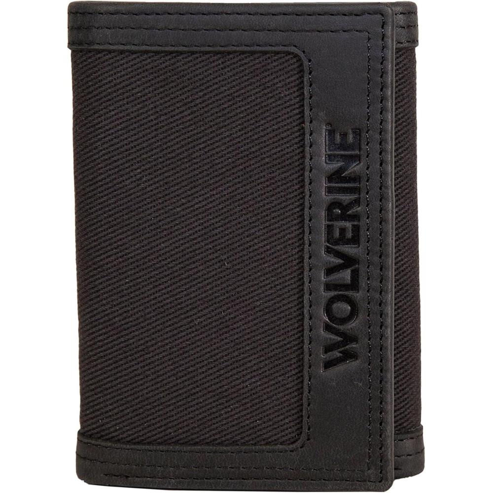 imageWolverine Mens Bifold Wallet RFID Protection ID Window Card Slots Bill Pocket Durable Leather CanvasCanvasLeather BlackGrey