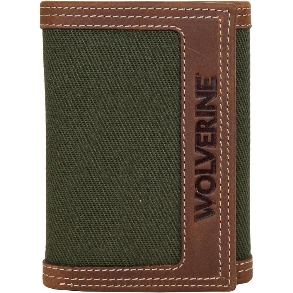 imageWolverine Mens Bifold Wallet RFID Protection ID Window Card Slots Bill Pocket Durable Leather CanvasCanvasLeather BlackOlive
