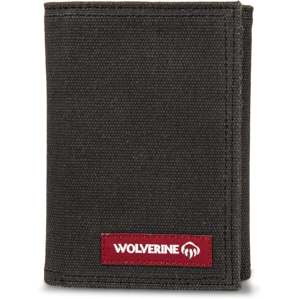 imageWolverine Mens Bifold Wallet  RFID Protection  ID Window  Card Slots  Bill Pocket  Durable  Leather  CanvasGuardian Cotton  Onyx