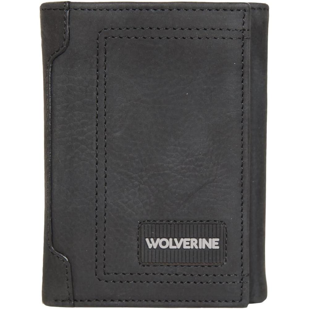 imageWolverine Mens Bifold Wallet  RFID Protection  ID Window  Card Slots  Bill Pocket  Durable  Leather  CanvasRugged  Black