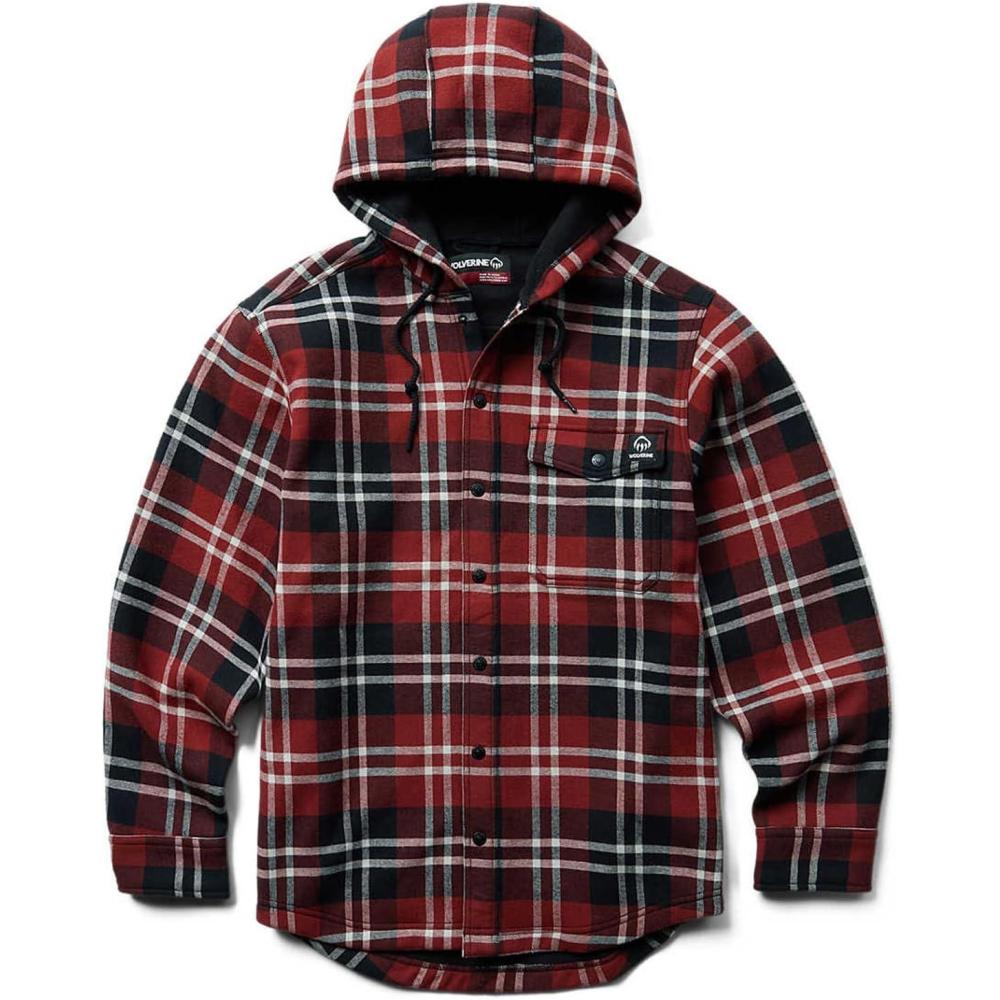 imageWolverine Mens Bucksaw Hooded Flannel Shirt JacGarnet Plaid