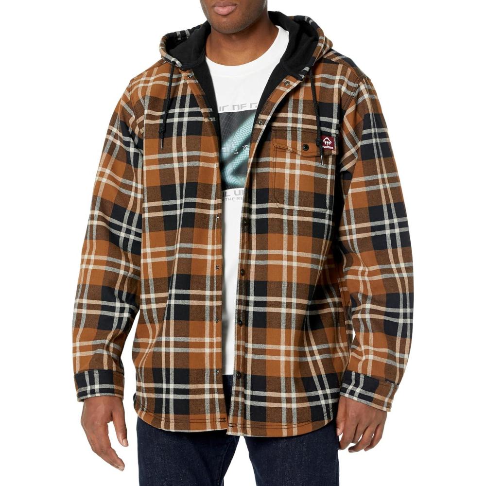 imageWolverine Mens Bucksaw Hooded Flannel Shirt JacPecan Plaid