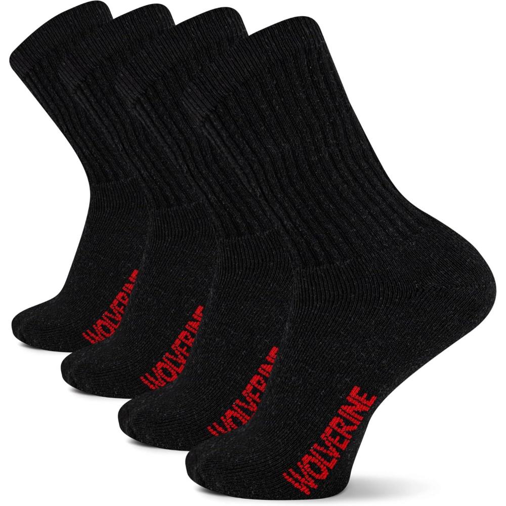 imageWolverine Mens Cotton Boot Crew Cotton Cushioning Socks 4PackBlack
