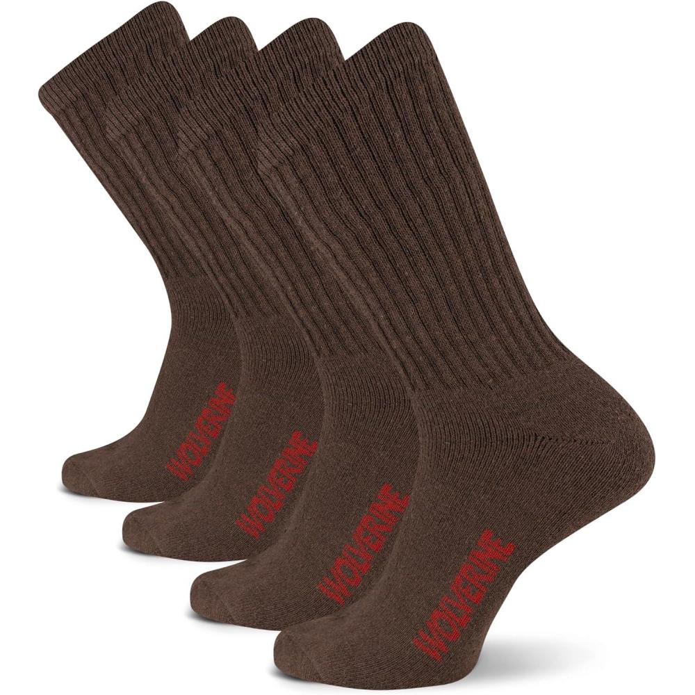 imageWolverine Mens Cotton Boot Crew Cotton Cushioning Socks 4PackDark Brown