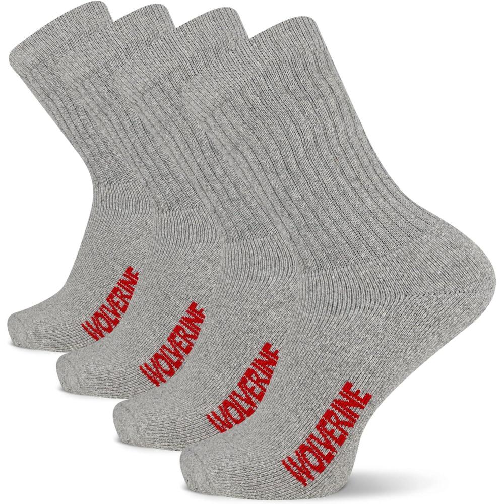 imageWolverine Mens Cotton Boot Crew Cotton Cushioning Socks 4PackGray Heather