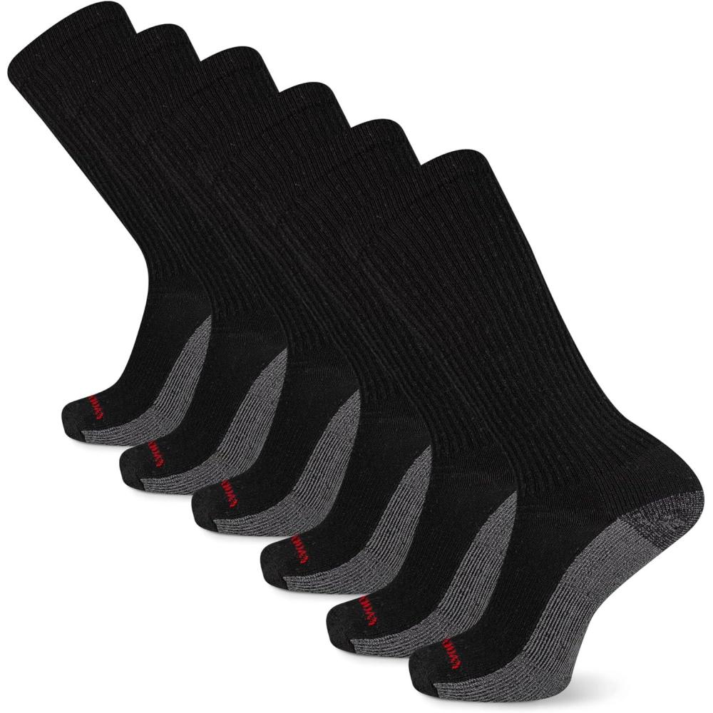 imageWolverine Mens Cotton Comfort Crew Socks 6PackCrew Black