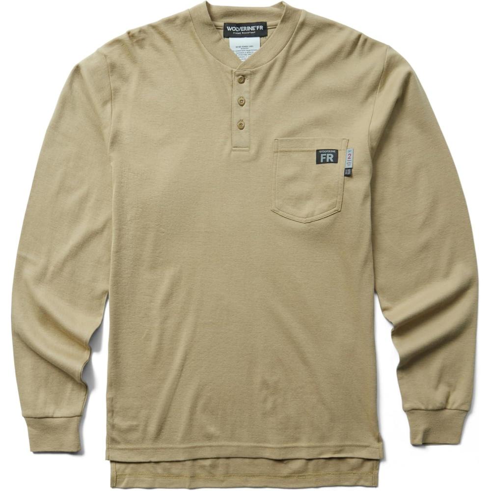 imageWolverine Mens Flame Resistant Long Sleeve Henley TshirtKhaki