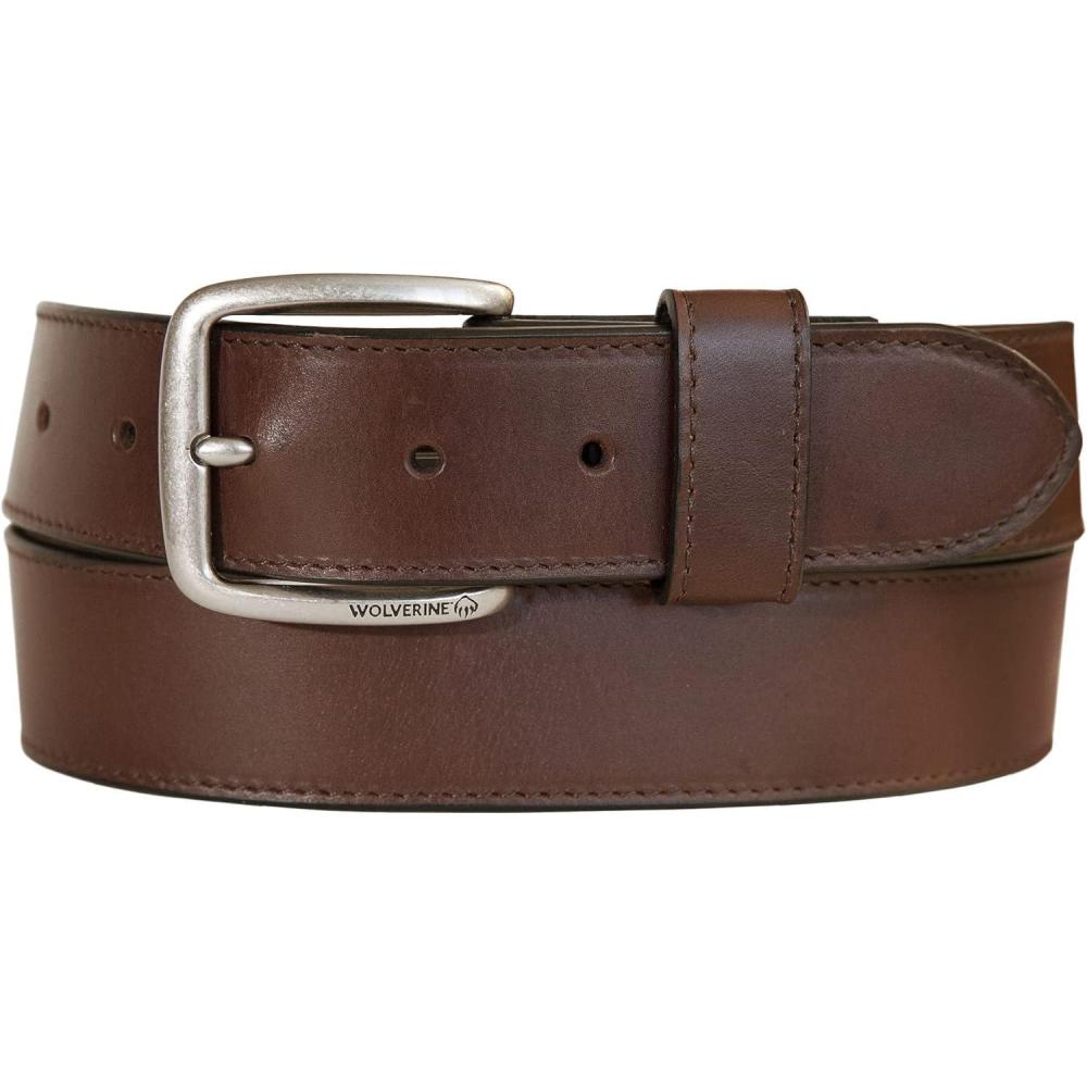 imageWolverine Mens Reversible Full Grain Leather Belt  Heavy Duty  Workwear  Casual  Durable  Metal BuckleSignature  Brown