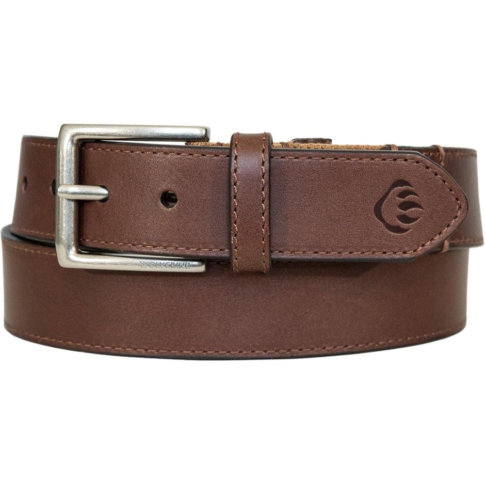 imageWolverine Mens Stretch Leather Belt  Heavy Duty  Utility  Durable  Casual  Classic  Comfort  Metal BuckleFlex  Brown