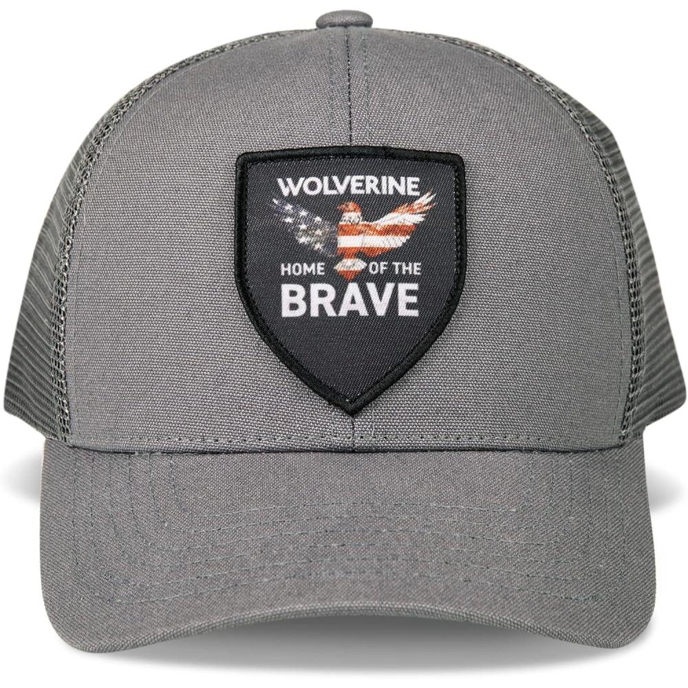 imageWolverine UnisexAdult Trucker Hat Snap Back Baseball Cap for Men and Women One Size Fits MostHome of the Brave  Grey