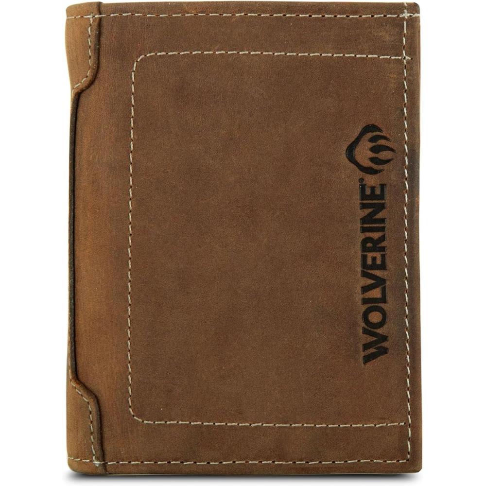 imageWoverine Mens Bifold Wallet RFID Protection Card Slots Bill Pocket Durable Rugged Leather CanvasRigger Brown