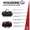 WOLVERINE 22″ Duffel Bag | Heavy Duty | Travel | Work | Outdoor | Center Zip | Barrel | Adjustable Strap(Chestnut)