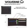 WOLVERINE Men’s Canvas/Leather Bifold Wallet | RFID Protection | ID Window | Card Slots | Bill Pocket | Durable | Leather | Canvas(Canvas/Leather – Black/Olive)