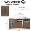 Wolverine Men’s Bifold Wallet | RFID Protection | ID Window | Card Slots | Bill Pocket | Durable | Leather | Canvas(Rugged – Brown)