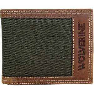 WOLVERINE Men’s Canvas/Leather Bifold Wallet | RFID Protection | ID Window | Card Slots | Bill Pocket | Durable | Leather | Canvas(Canvas/Leather – Black/Olive)