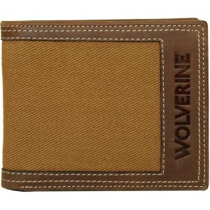 WOLVERINE Men’s Canvas/Leather Bifold Wallet | RFID Protection | ID Window | Card Slots | Bill Pocket | Durable | Leather | Canvas(Canvas/Leather – Brown/Chestnut)