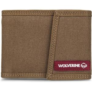 WOLVERINE Men’s Canvas/Leather Bifold Wallet | RFID Protection | ID Window | Card Slots | Bill Pocket | Durable | Leather | Canvas(Guardian Hook & Loop – Chestnut)