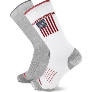 Wolverine Men’s All Season Work Mid Calf Socks (2-Pack)(Flag Assorted)