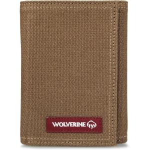 Wolverine Men’s Bifold Wallet | RFID Protection | ID Window | Card Slots | Bill Pocket | Durable | Leather | Canvas(Guardian Cotton – Chestnut)