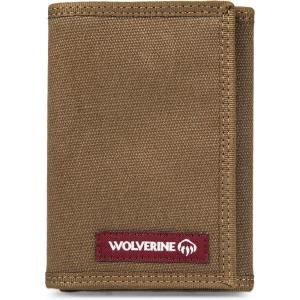 Wolverine Men’s Bifold Wallet | RFID Protection | ID Window | Card Slots | Bill Pocket | Durable | Leather | Canvas(Guardian Hook & Loop – Chestnut)