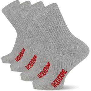 Wolverine Men’s Cotton Boot Crew Cotton Cushioning Socks (4-Pack)(Gray Heather)