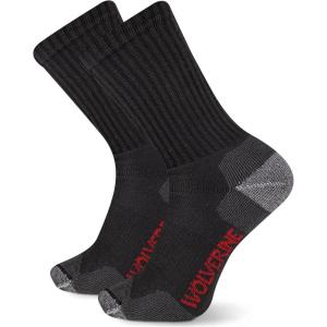 Wolverine Men’s Safety Toe Work Boot Crew Socks (2-Pack)(Black)