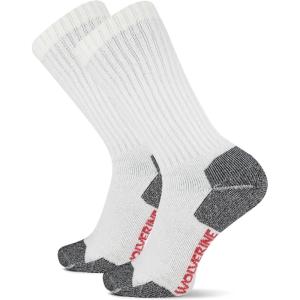 Wolverine Men’s Safety Toe Work Boot Crew Socks (2-Pack)(White)