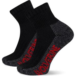 Wolverine Men’s Steel Toe Cotton Work Boot Ankle Socks – 2 Pairs – Durable Cushioning(Black)
