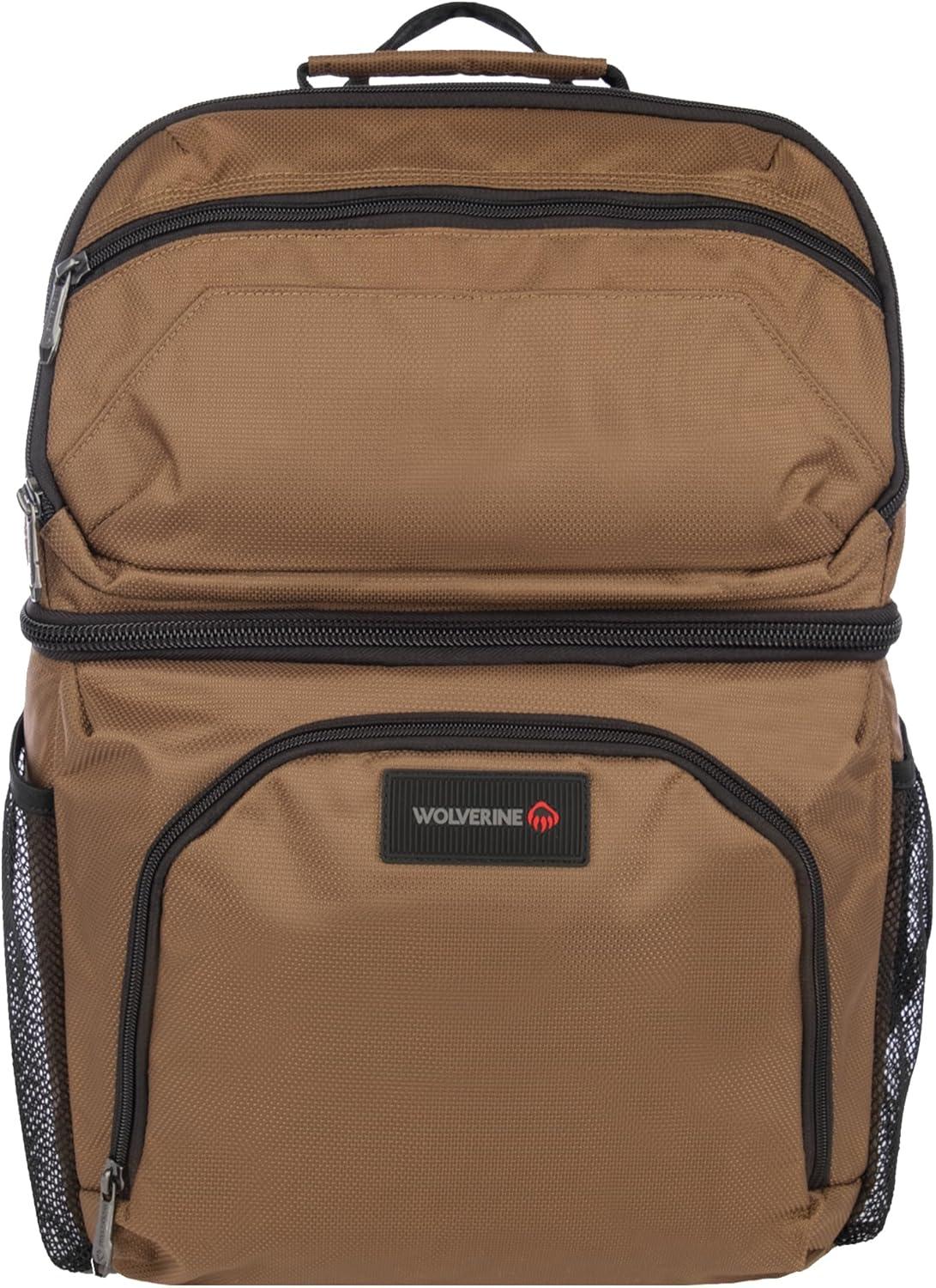 imageWolverine 36 Can Cooler Backpack with Durable Nailhead Nylon Dual Compartment Cooler ampamp Dry Storage Padded Mesh Back Panel ampamp Exterior Water Bottle PocketsChestnut