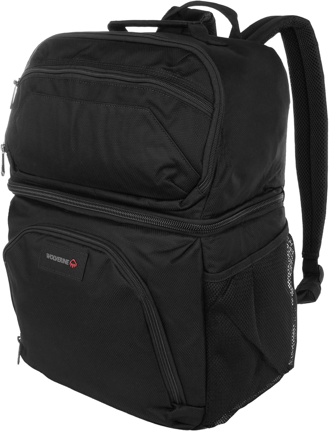 imageWolverine 36 Can Cooler Backpack with Durable Nailhead Nylon Dual Compartment Cooler ampamp Dry Storage Padded Mesh Back Panel ampamp Exterior Water Bottle PocketsBlack