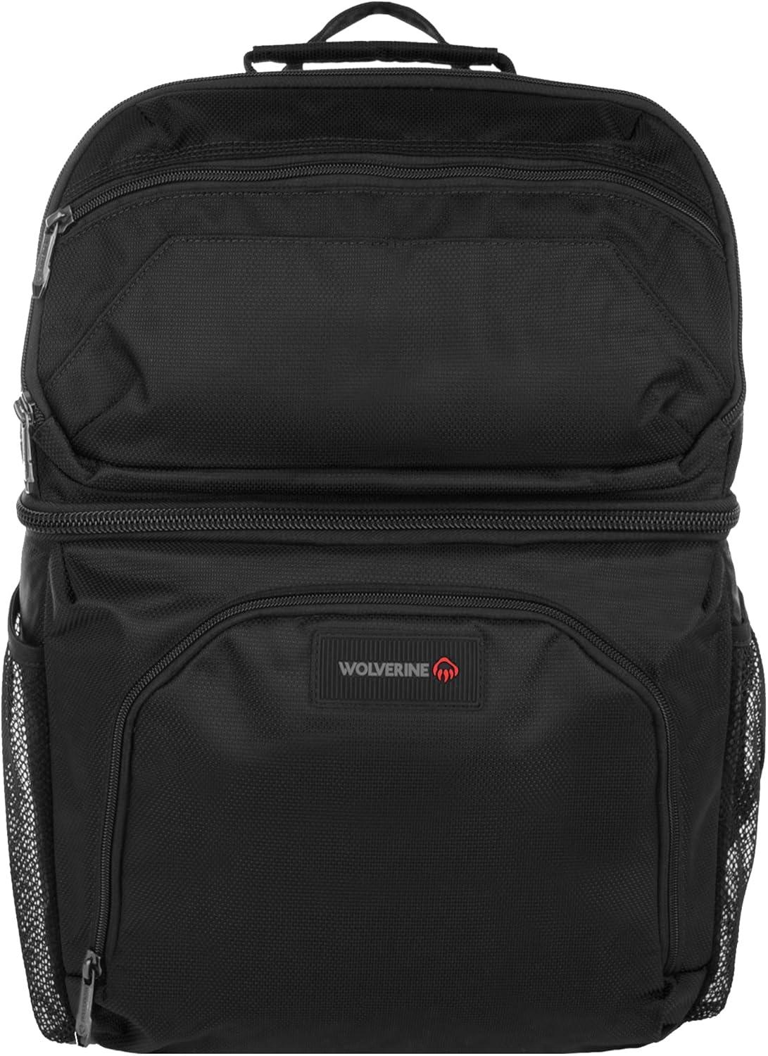 imageWolverine 36 Can Cooler Backpack with Durable Nailhead Nylon Dual Compartment Cooler ampamp Dry Storage Padded Mesh Back Panel ampamp Exterior Water Bottle PocketsBlack