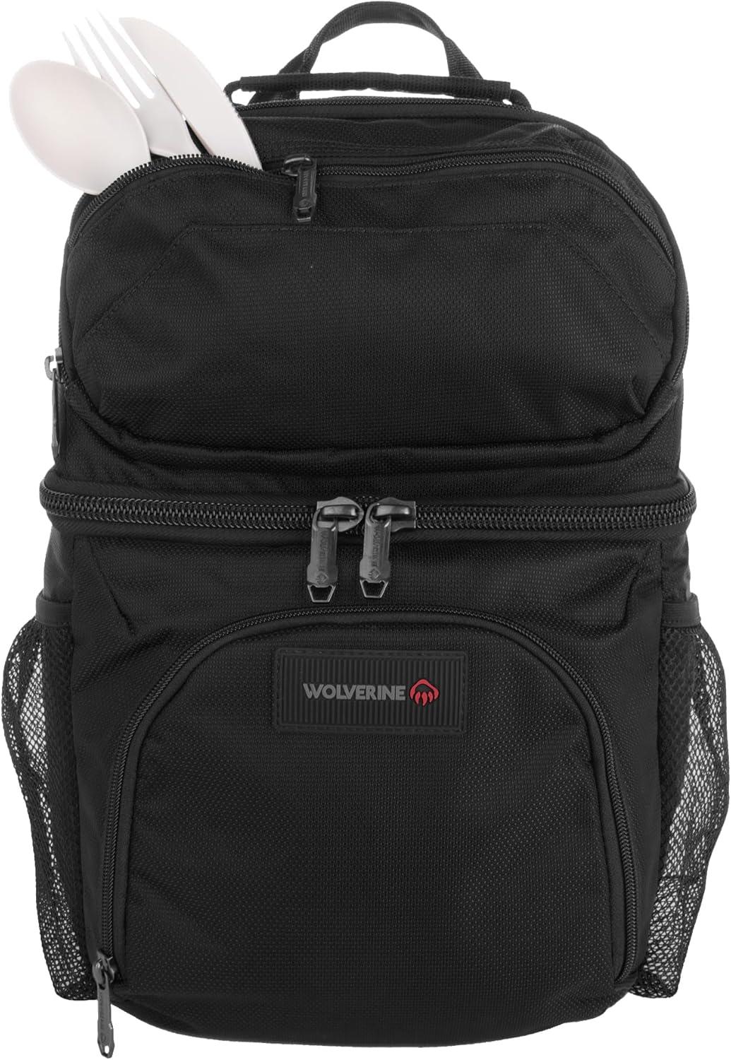 imageWolverine 36 Can Cooler Backpack with Durable Nailhead Nylon Dual Compartment Cooler ampamp Dry Storage Padded Mesh Back Panel ampamp Exterior Water Bottle PocketsBlack