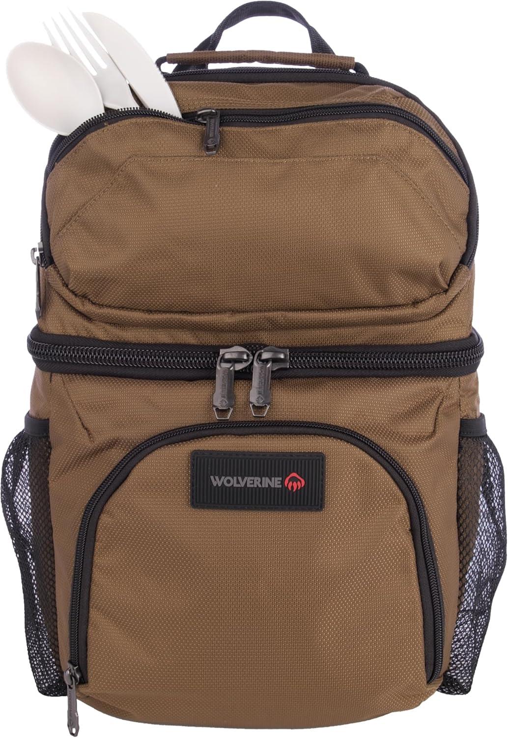 imageWolverine 36 Can Cooler Backpack with Durable Nailhead Nylon Dual Compartment Cooler ampamp Dry Storage Padded Mesh Back Panel ampamp Exterior Water Bottle PocketsChestnut