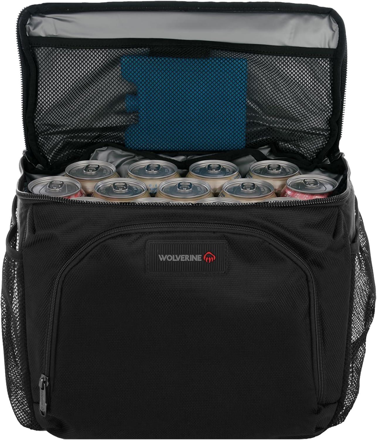 imageWolverine 36 Can Cooler Backpack with Durable Nailhead Nylon Dual Compartment Cooler ampamp Dry Storage Padded Mesh Back Panel ampamp Exterior Water Bottle PocketsBlack