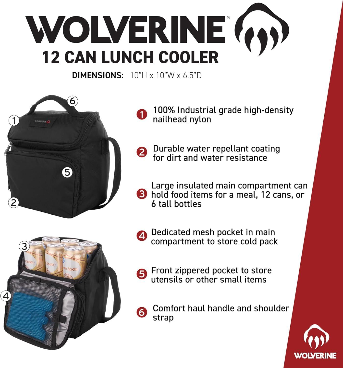 imageWolverine Lunch Cooler Insulated 12 Can Capacity Worksite Heavy Duty Travel Leakproof DurableGunmetal